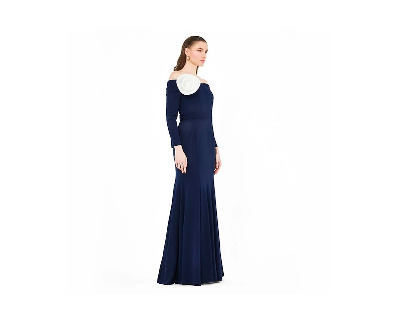 Amri Off-The-Shoulder Long Sleeved Crepe Gown