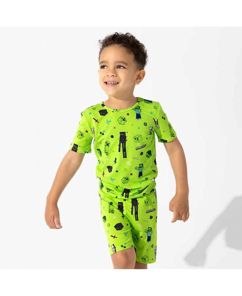 Bellabu Bear Kids Unisex Minecraft Mob Squad 2-Piece Short Sleeve & Shorts Pajama Set
