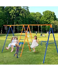 Slickblue Toddler 6 in 1 Backyard Swing Set Outdoor Playset with Multiple Activities