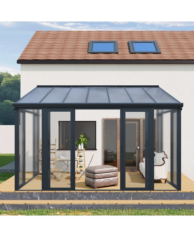 Mondawe 10x14ft Patio Cover Sunroom with Aluminum Frame, Polycarbonate Roof and Sliding Doors