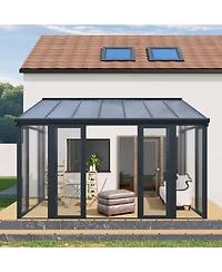 Mondawe 10x14ft Patio Cover Sunroom with Aluminum Frame, Polycarbonate Roof and Sliding Doors