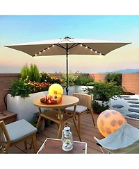 Flynama 10 x 6.5t Rectangular Patio Solar Led Lighted Outdoor Umbrellas with Crank and Push Button Tilt for Garden Backyard Pool Swimming Pool