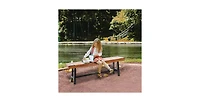 Slickblue Wood Outdoor Bench with Metal Legs for Garden Park Patio and Front Porch Seating