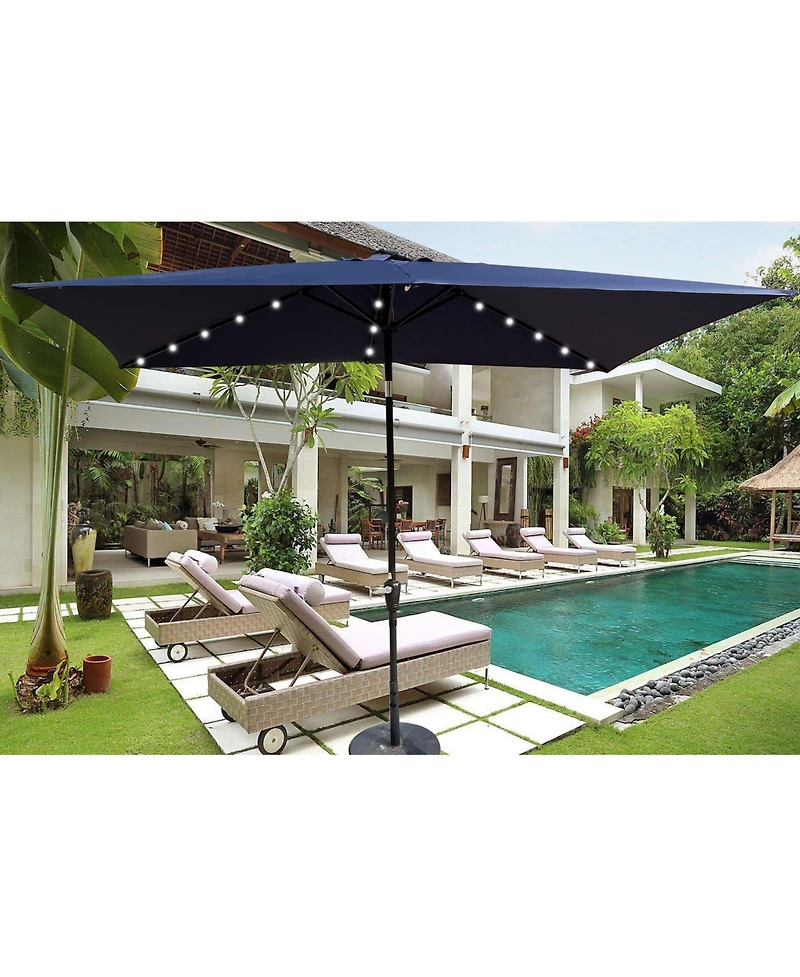 Flynama 10 x 6.5t Rectangular Patio Solar Led Lighted Outdoor Umbrellas with Crank and Push Button Tilt for Garden Backyard Pool Swimming Pool