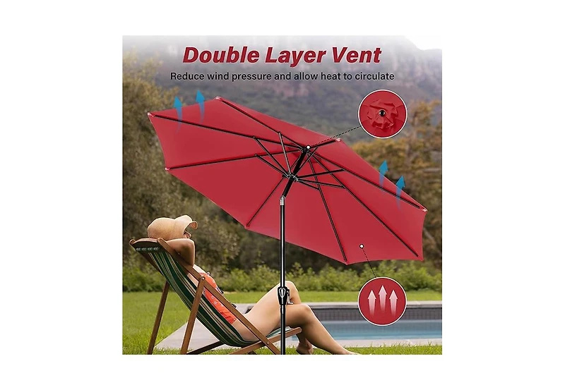 One 10ft Outdoor Market Patio Umbrella with 8 Sturdy Ribs, Tilt/Crank Push Button for Garden, Deck, Backyard and Pool