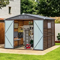 Mondawe 8x8FT Iron-Wood Outdoor Storage Tool Shed with Lockable Door and Windows