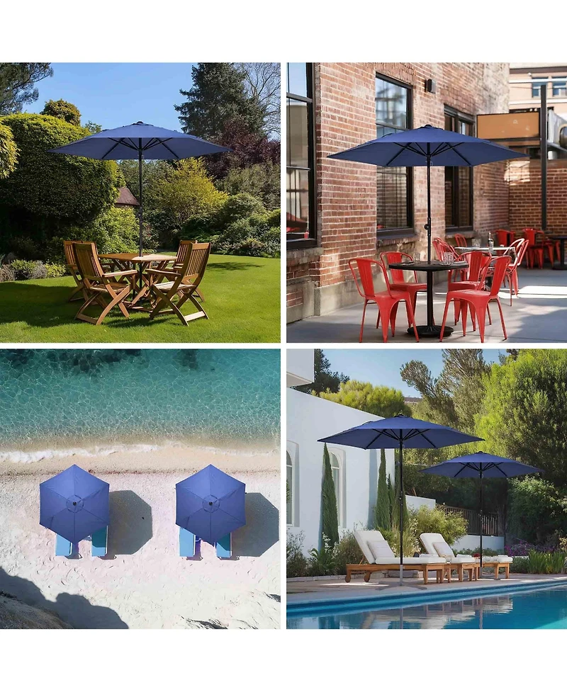Yescom 7.5 Ft Outdoor Patio Umbrella 6 Ribs with Scale Tilt Button Strap UV30+ Sunshade Garden Parasol for Yard Deck Market Pool Navy Blue