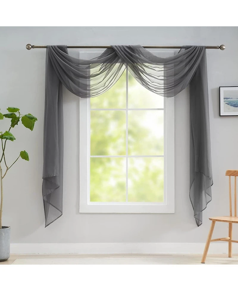 Kate Aurora Hotel Lux 1 Piece Charcoal Gray Sheer Window Scarf Treatment