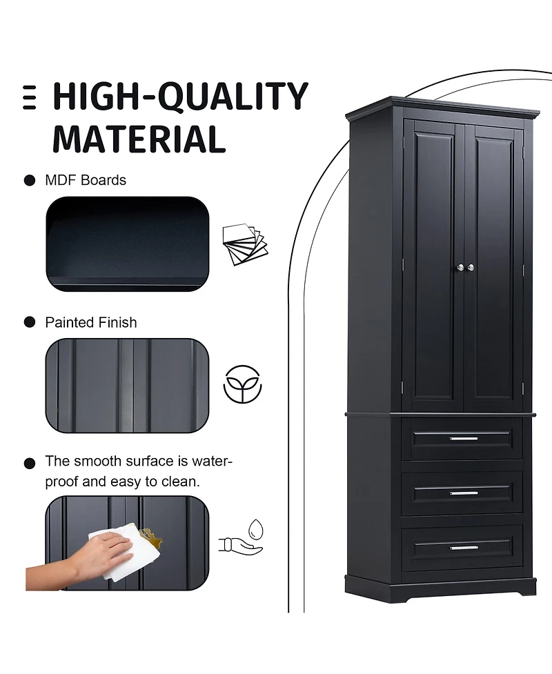 Casainc 70"H Tall Storage Cabinet with 3 Drawers for Bathroom or Office Use