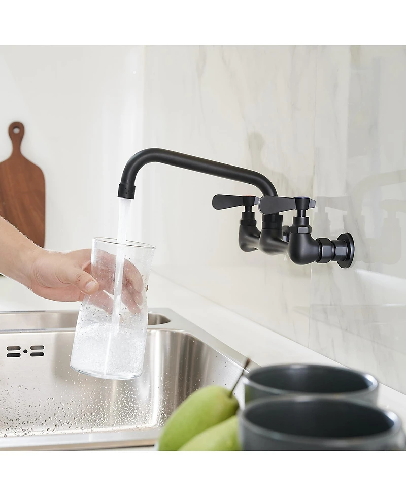 2-Handle Wall Mount Kitchen Faucet With 8 Inch Swivel Spout 8" Center In Polished Chrome