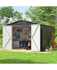 Mondawe 8FT x 10FT & Outdoor Storage Tool House with Lockable Door & Shutter Vents