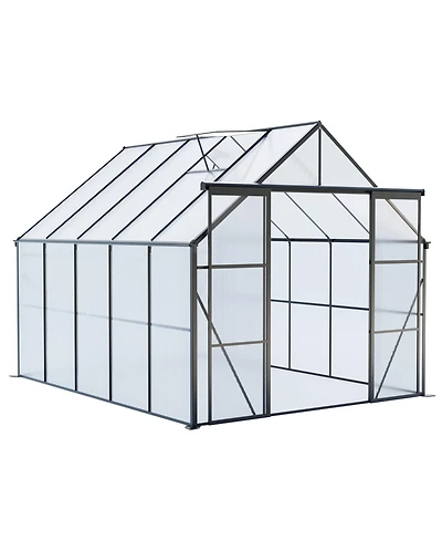 Mondawe 8x10FT Aluminum Double Door Polycarbonate Greenhouse with Raised Base and Anchor