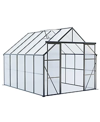 Mondawe 8x10FT Aluminum Double Door Polycarbonate Greenhouse with Raised Base and Anchor