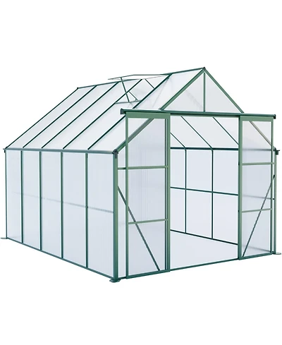Mondawe 8x10FT Aluminum Double Door Polycarbonate Greenhouse with Raised Base and Anchor