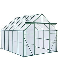 Mondawe 8x10FT Aluminum Double Door Polycarbonate Greenhouse with Raised Base and Anchor