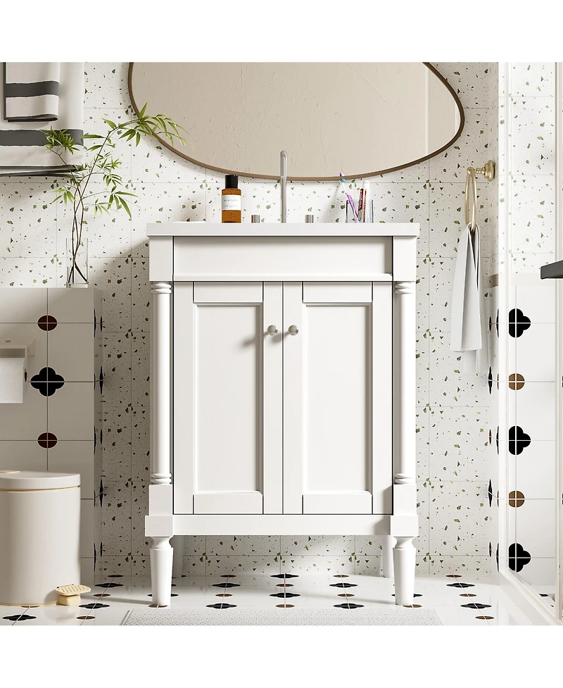 Casainc 24" Vanity with Sink and 2-Tier Shelf, Modern Freestanding Cabinet