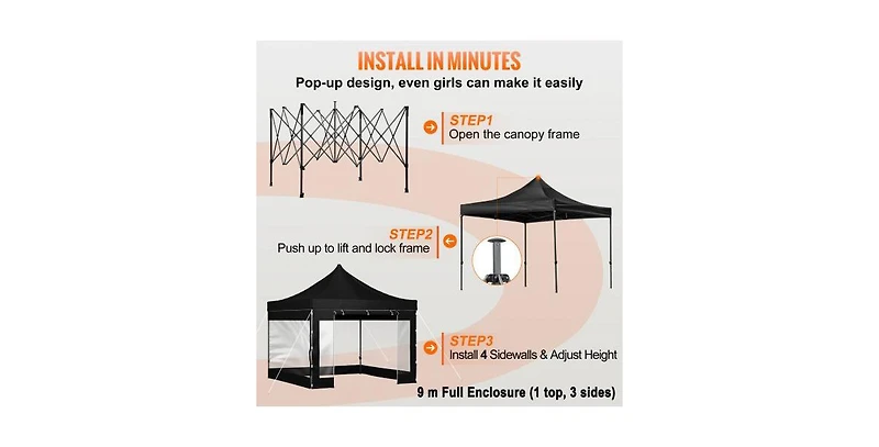 Slickblue Pop Up Canopy Tent Outdoor Gazebo with Removable Sidewalls Wheeled Bag Waterproof