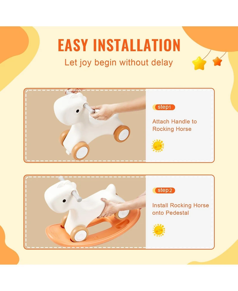 Slickblue Ride On 3 in 1 Rocking Horse for Toddlers with Balance Board and Smooth Wheels