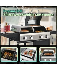Mondawe 2+2 Multi-function 4-Burner 49,200 Btu Gas Grill with Cover and wheels