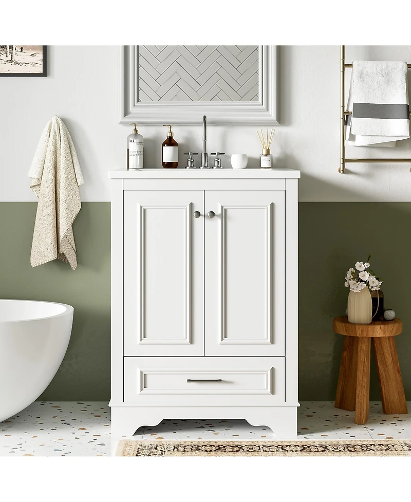 Casainc 24" Freestanding Vanity with Sink, Silver Handles, Soft-Closing Doors