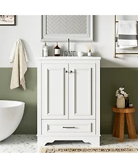 Casainc 24" Freestanding Vanity with Sink, Silver Handles, Soft-Closing Doors