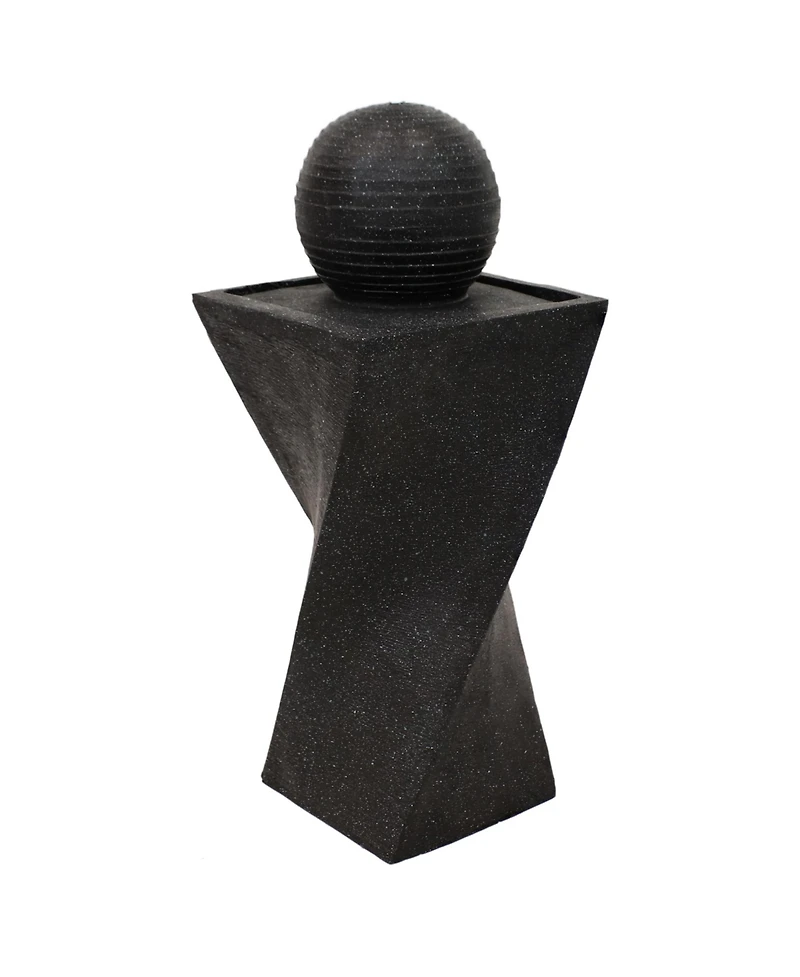 Outdoor Black Ball Solar Powered Water Fountain with Backup Battery and Led Light - 32" - Black