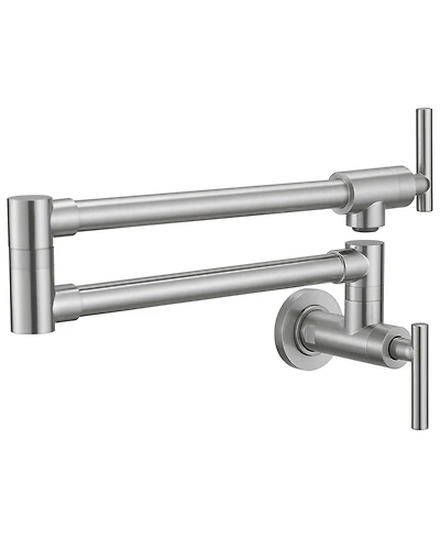 Greenspring Wall Mount Pot Filler Faucet Double-Handle Folding Kitchen Restaurant Sink with Dual Joint Swing Arm Commercial Gold