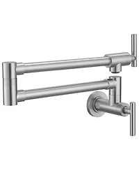 Greenspring Wall Mount Pot Filler Faucet Double-Handle Folding Kitchen Restaurant Sink with Dual Joint Swing Arm Commercial Gold