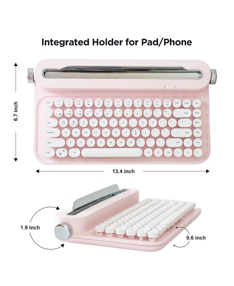 Yunzii Actto B305 Wireless Keyboard, Retro Bluetooth Aesthetic Typewriter Style Keyboard with Integrated Stand