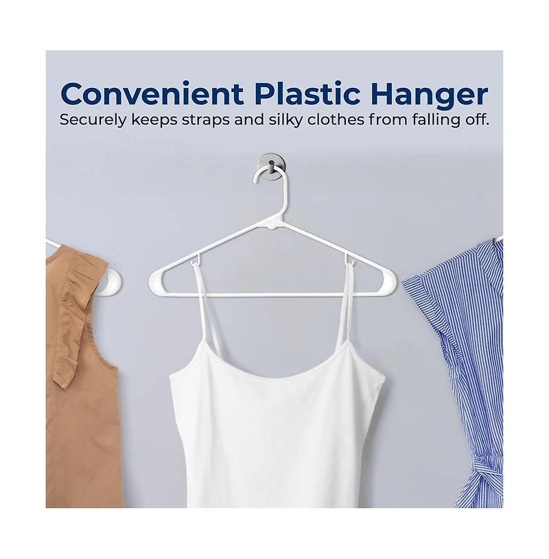 SereneLife 10 Pcs. Plastic Hangers - Non-Slip, Sturdy, and Heavy Duty Coat Set with 360° Swivel Hook for Clothes (White)
