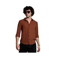 Campus Sutra Men's Sienna Brown Woven-Lined Shirt