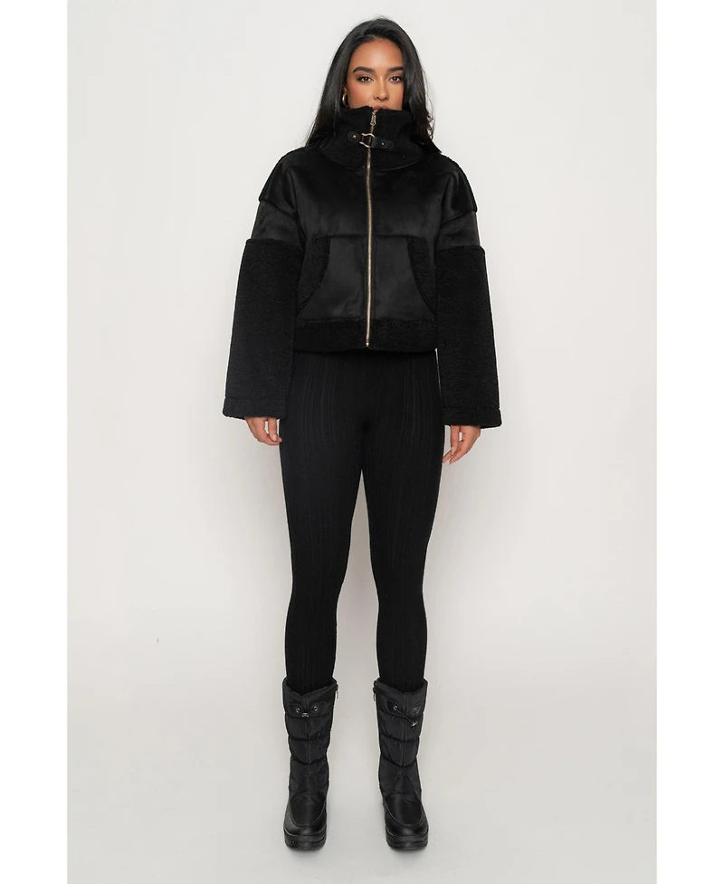 Jluxlabel Women's Suede And Sherpa Jacket
