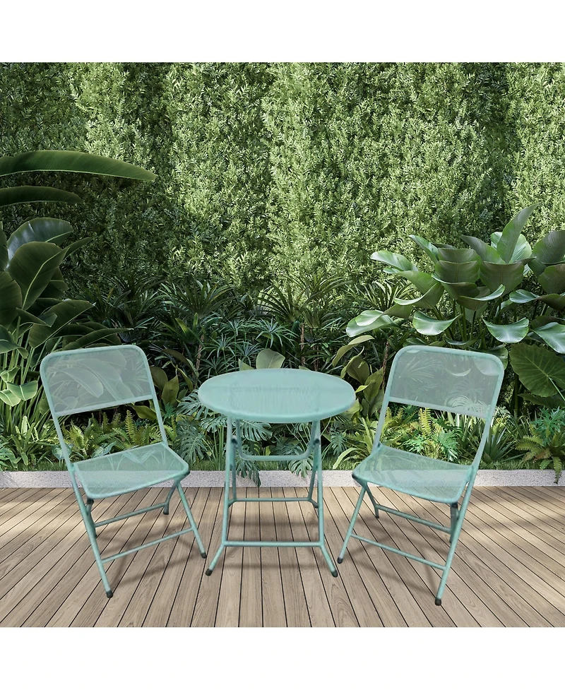 Four Seasons Courtyard Padova Foldable 3 Piece Steel Bistro Dining Set, Blue