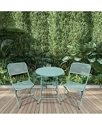 Four Seasons Courtyard Padova Foldable 3 Piece Steel Bistro Dining Set, Blue
