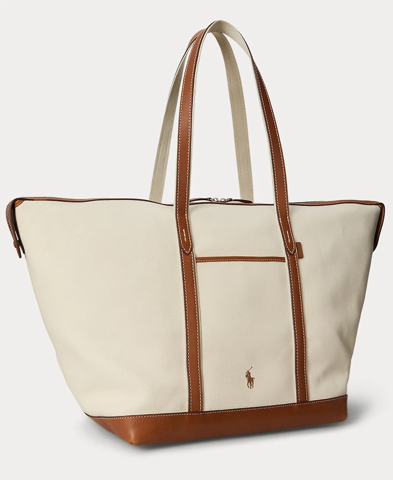 Polo Ralph Lauren Women's Leather-Trim Canvas Large Shopper Tote