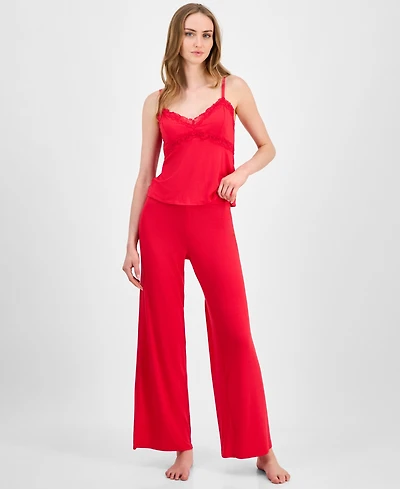 I.n.c. International Concepts Women's Lace-Trim Knit Tank & Pajama Pants Set