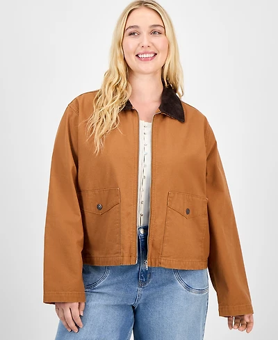 Madden Girl Trendy Plus Cotton Front-Zip Barn Jacket