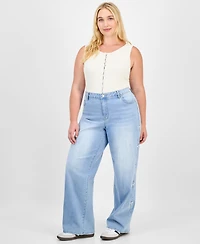 Madden Girl Trendy Plus Ultra 90's Bow-Detail Straight Jeans