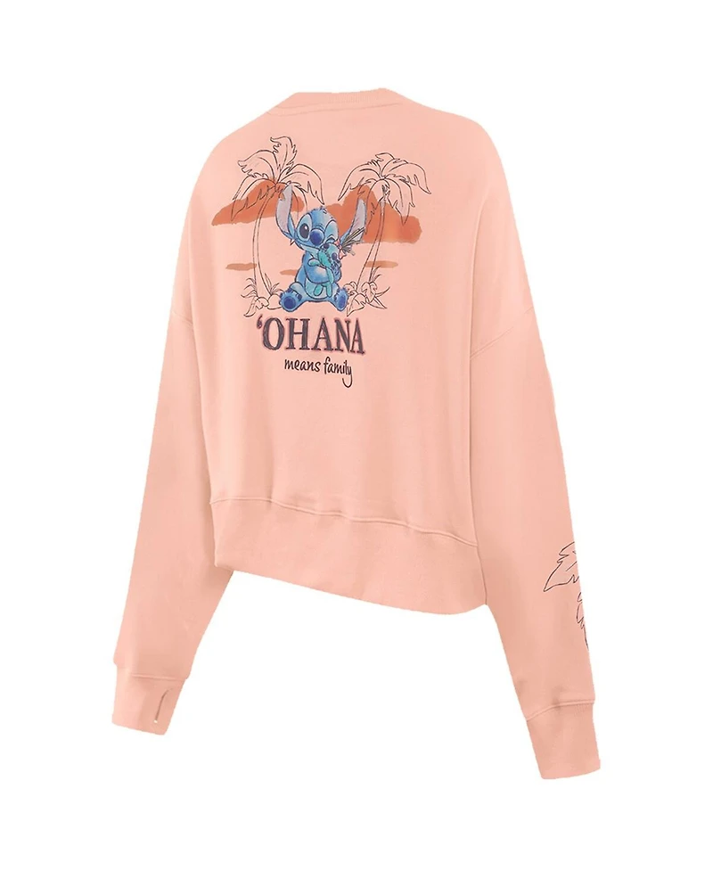 Freeze Max Women's Light Pink Lilo and Stitch Ohana Loose Fit Cropped Pullover Sweatshirt