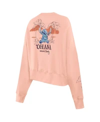 Freeze Max Women's Light Pink Lilo and Stitch Ohana Loose Fit Cropped Pullover Sweatshirt