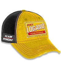 Checkered Flag Sports Men's and Women's Yellow Joey Logano Vintage Patch Trucker Adjustable Hat