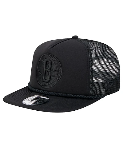 New Era Men's Black Brooklyn Nets Tone Foam Mesh Back Golfer Snapback Hat
