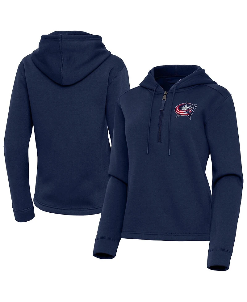 Antigua Women's Navy Columbus Blue Jackets Contemporary Quarter-Zip Hoodie