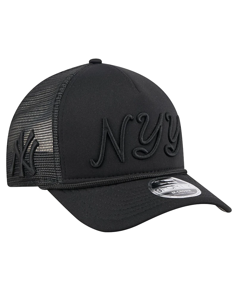 New Era Men's Black New York Yankees City Initial 9FORTY A-Frame M-Crown Adjustable Trucker Hat