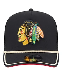 New Era Men's Black Chicago Blackhawks Vintage Team Rope A-Frame 9FIFTY Snapback Hat