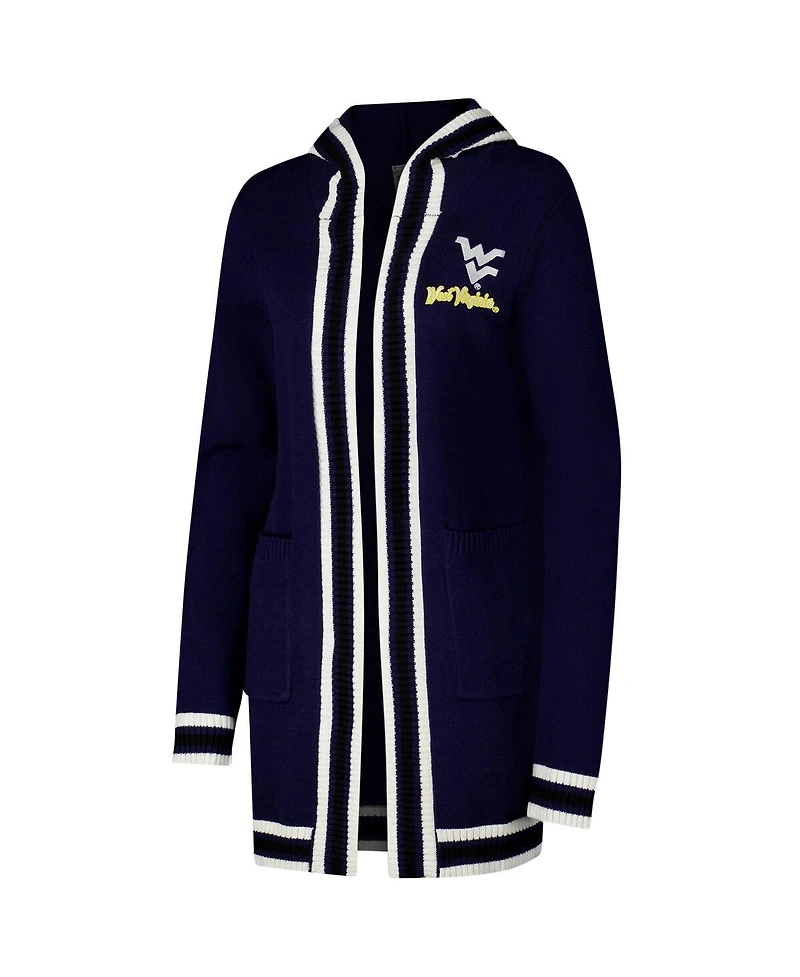 Gameday Couture Women's Navy West Virginia Mountaineers Stripe Detail Tri-Blend Hoodie Cardigan Sweater