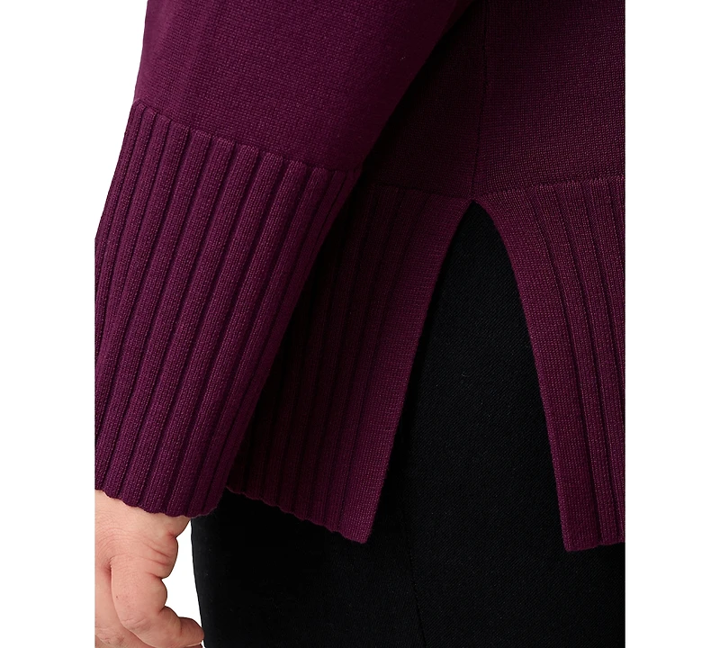 Melissa Paige Plus Size Solid V-Neck High-Cuff Sweater