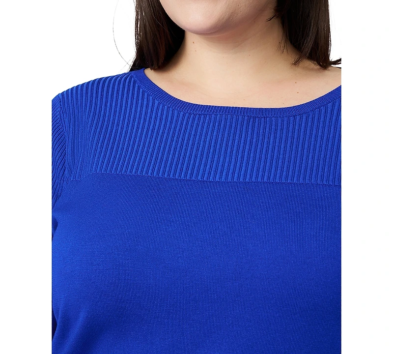 Melissa Paige Plus Ribbed-Yoke Pullover Sweater