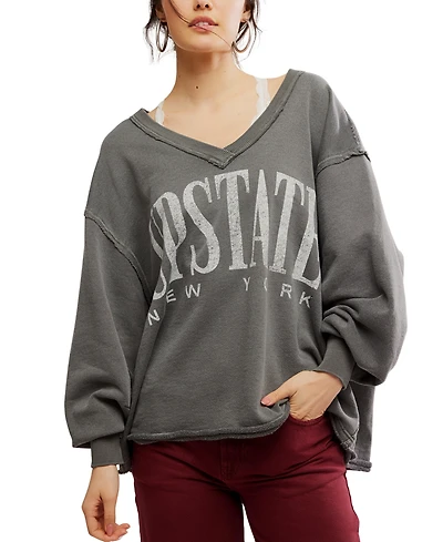 Free People Women's Drop-Shoulder V-Neck Graphic Top