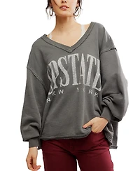 Free People Women's Drop-Shoulder V-Neck Graphic Top